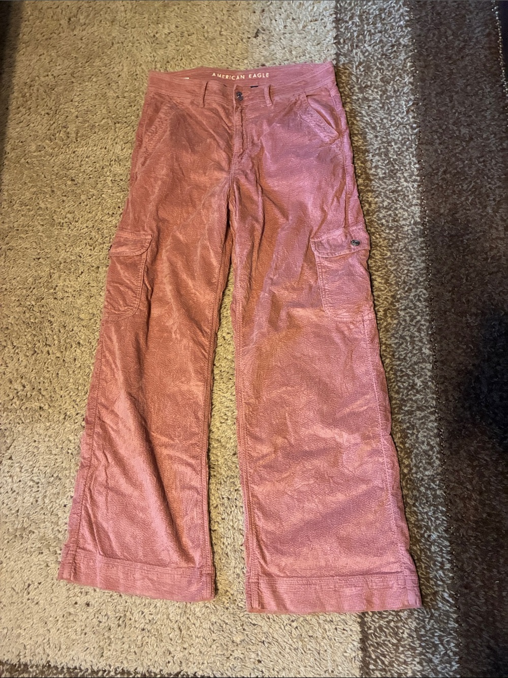 American Eagle Outfitters Rose-Pink Cargo Corduroy Pants